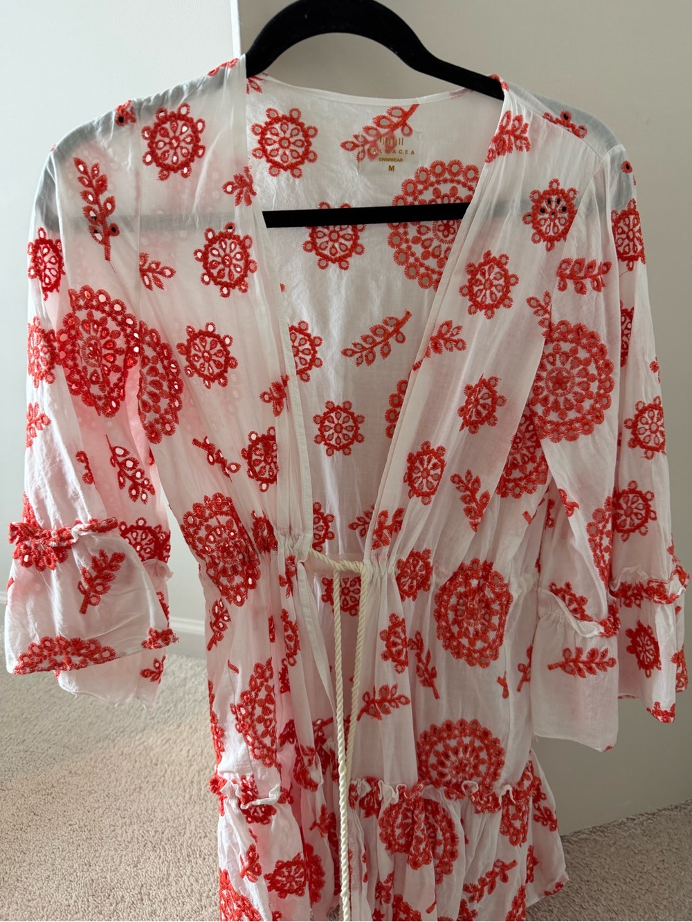 White & Red Embroidered Cover-Up Dress